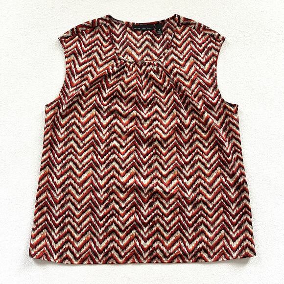 Chico’s Black Label Red Orange Black Zig Zag Print Keyhole Sleeveless Shirt 1 M - Picture 1 of 9